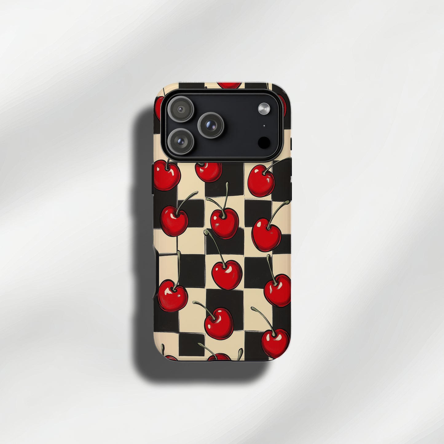 Retro Cherry Checkerboard Protective Phone Case