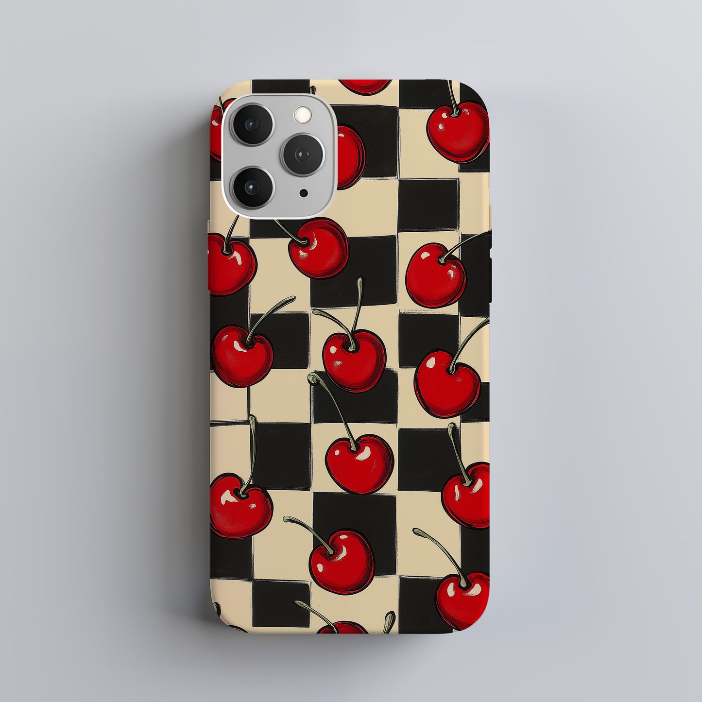 Retro Cherry Checkerboard Protective Phone Case
