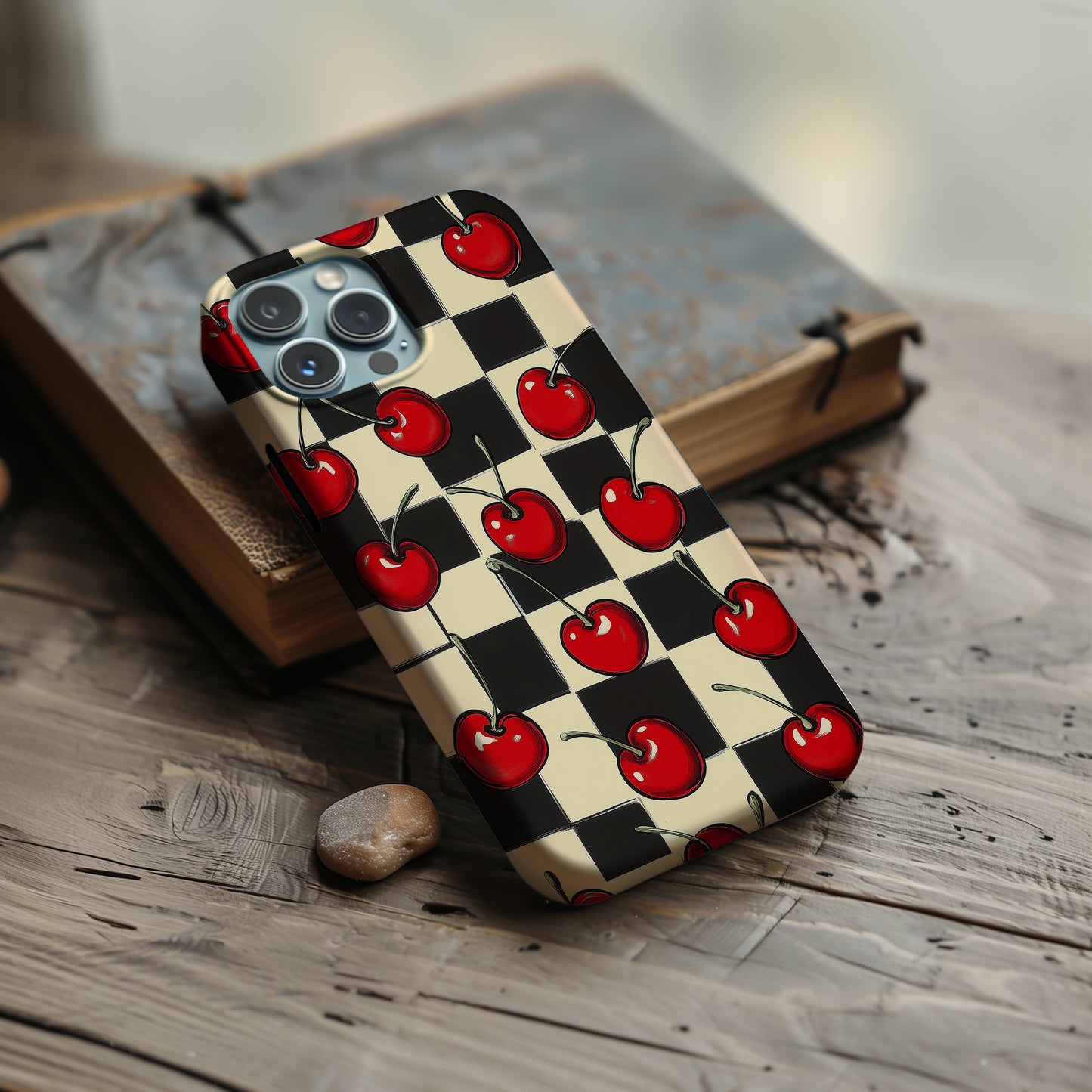Retro Cherry Checkerboard Protective Phone Case