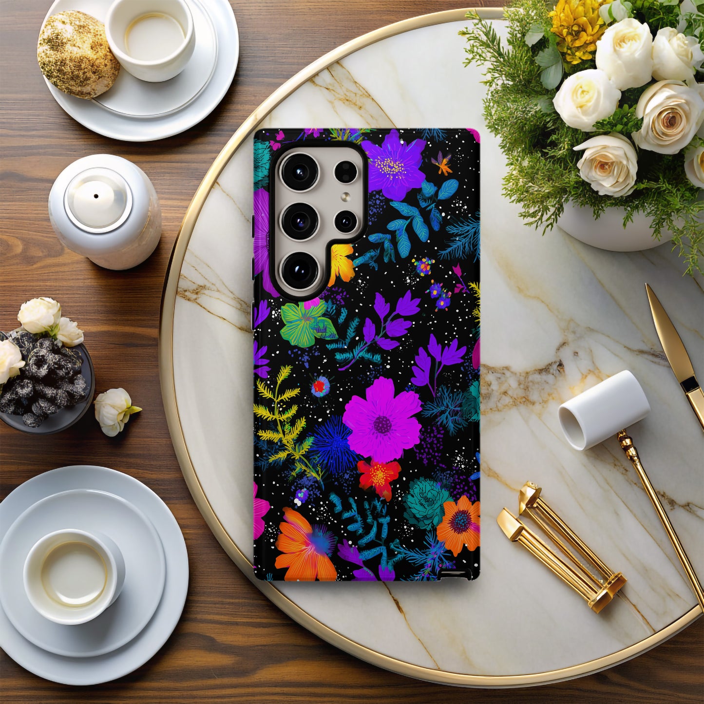 Neon Midnight Bloom Protective Phone Case