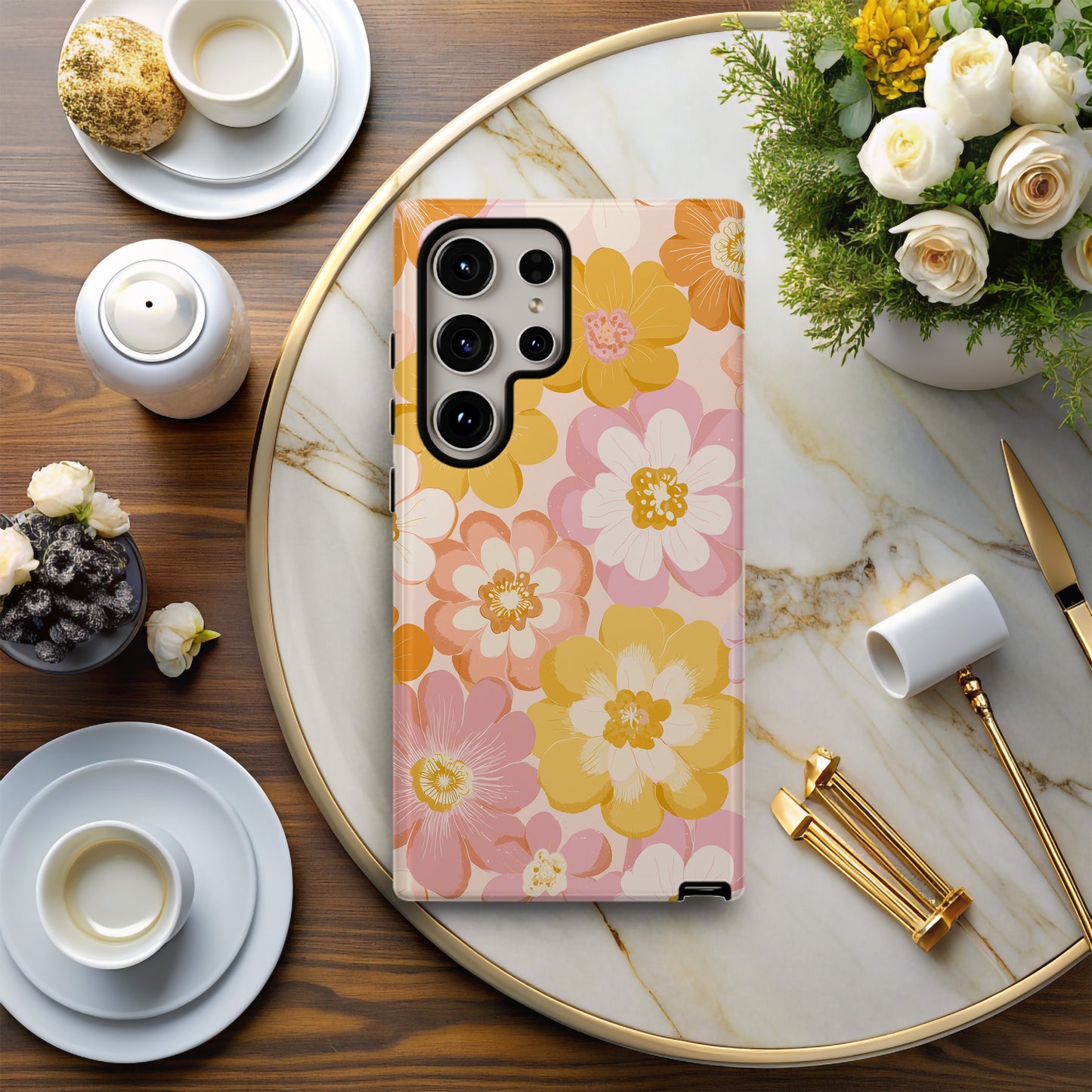 Golden Hour Blossom Protective Phone Case