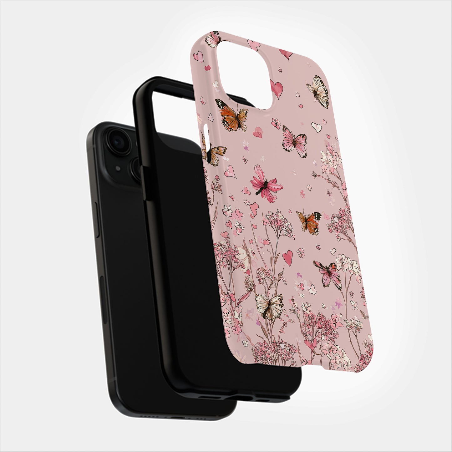 Blush Butterfly Hearts Protective Phone Case