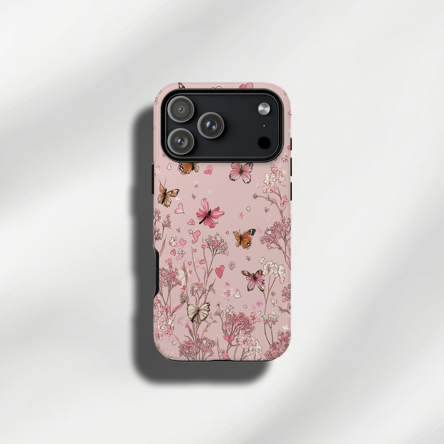 Blush Butterfly Hearts Protective Phone Case