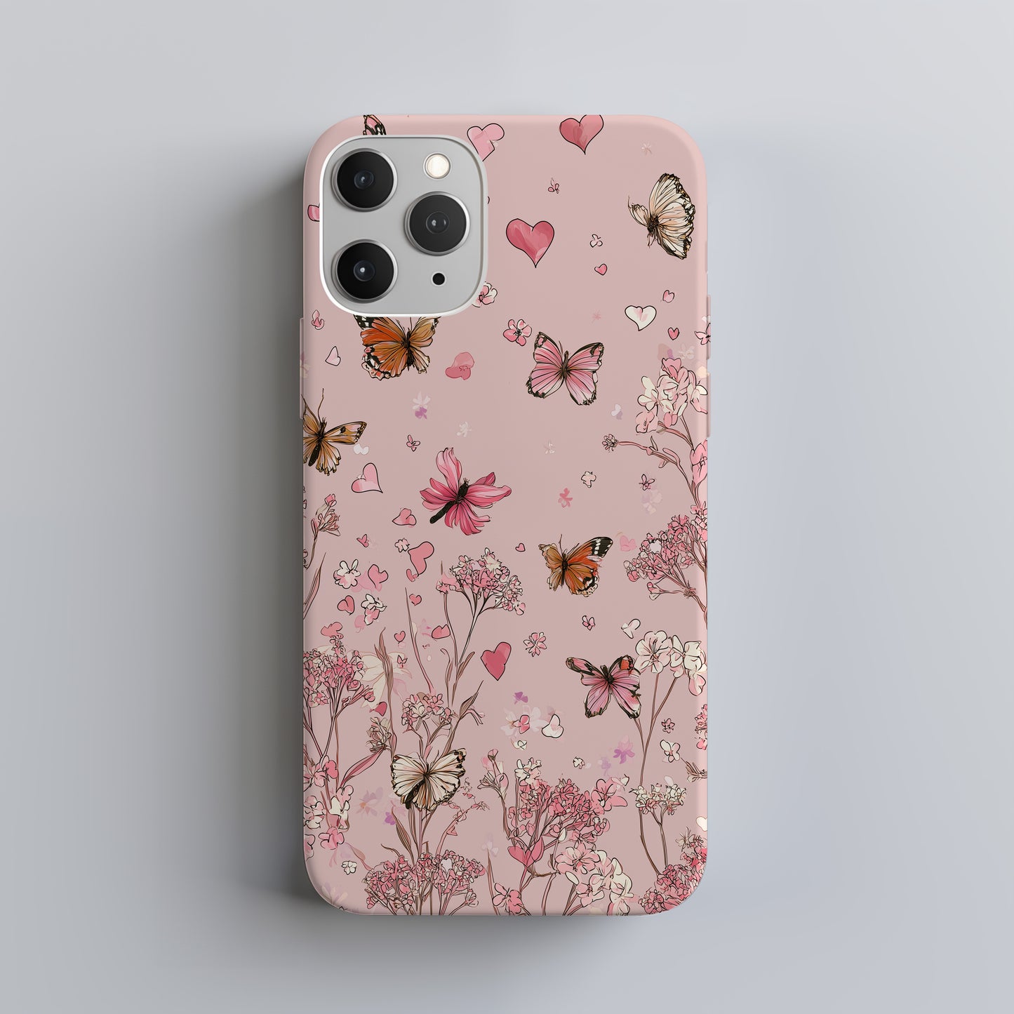 Blush Butterfly Hearts Protective Phone Case