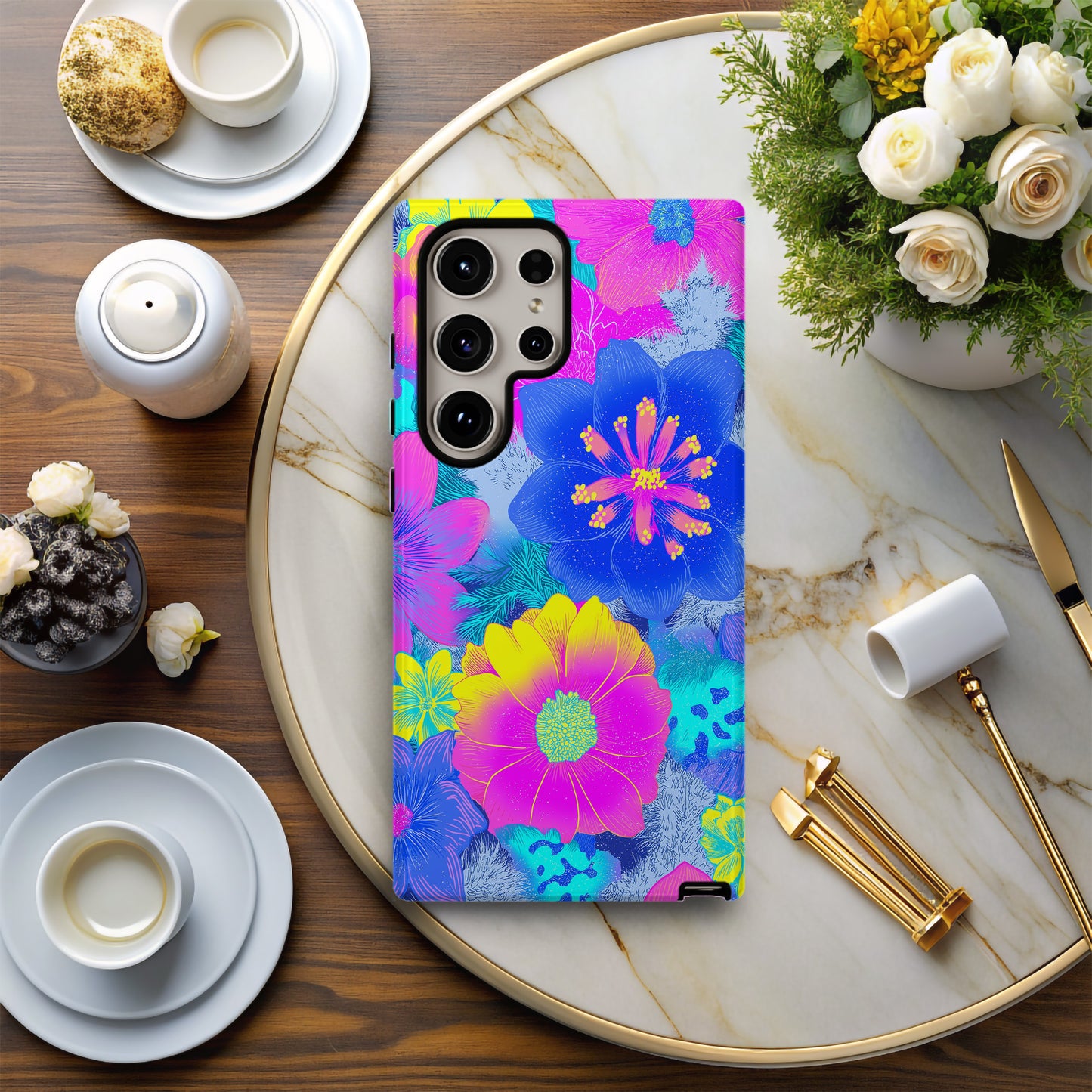Electric Bloom Neon Protective Phone Case