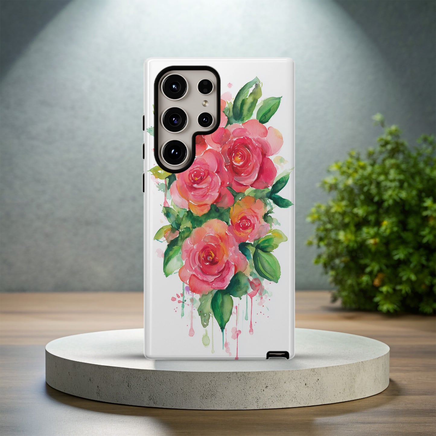 Coral Watercolor Rose Protective Phone Case