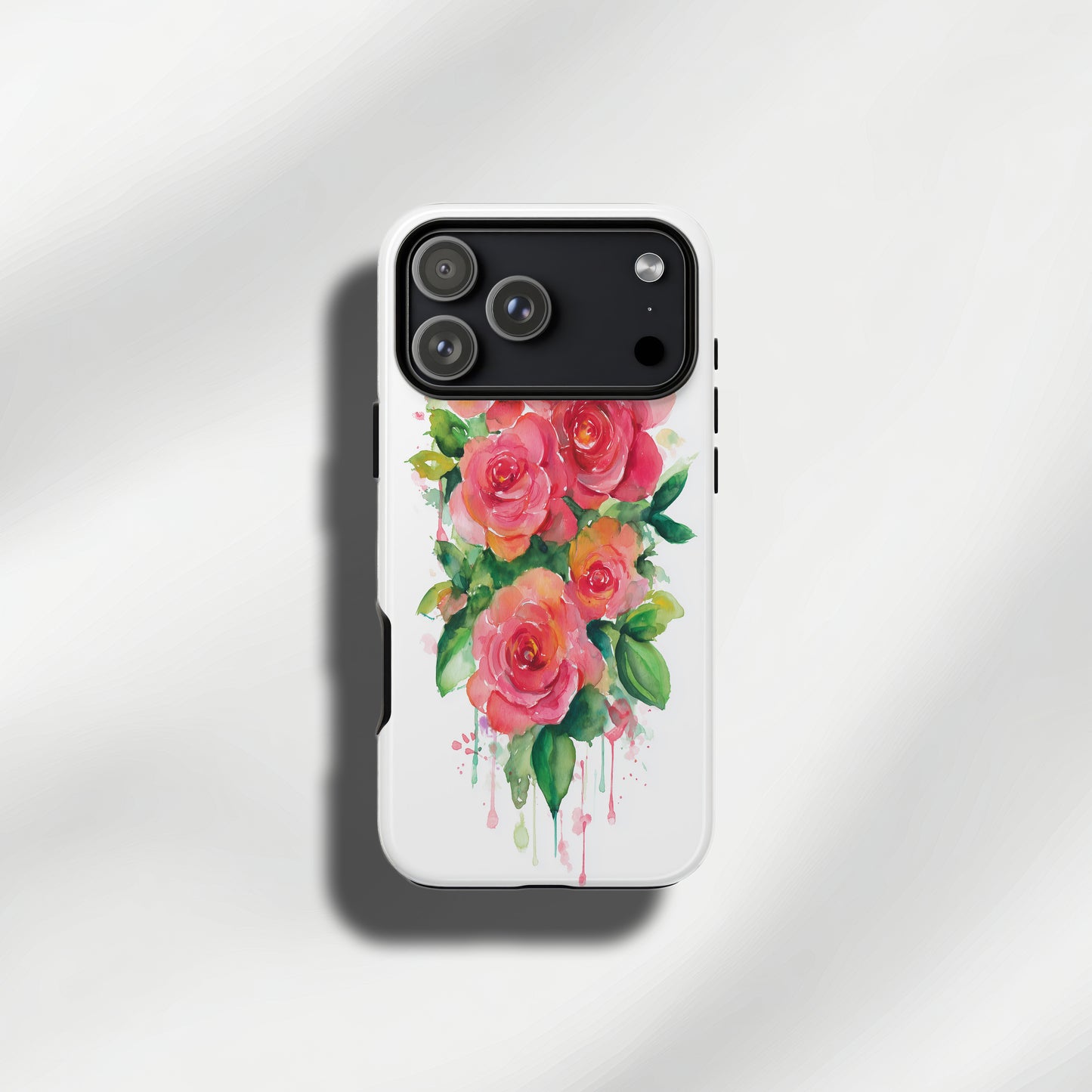 Coral Watercolor Rose Protective Phone Case