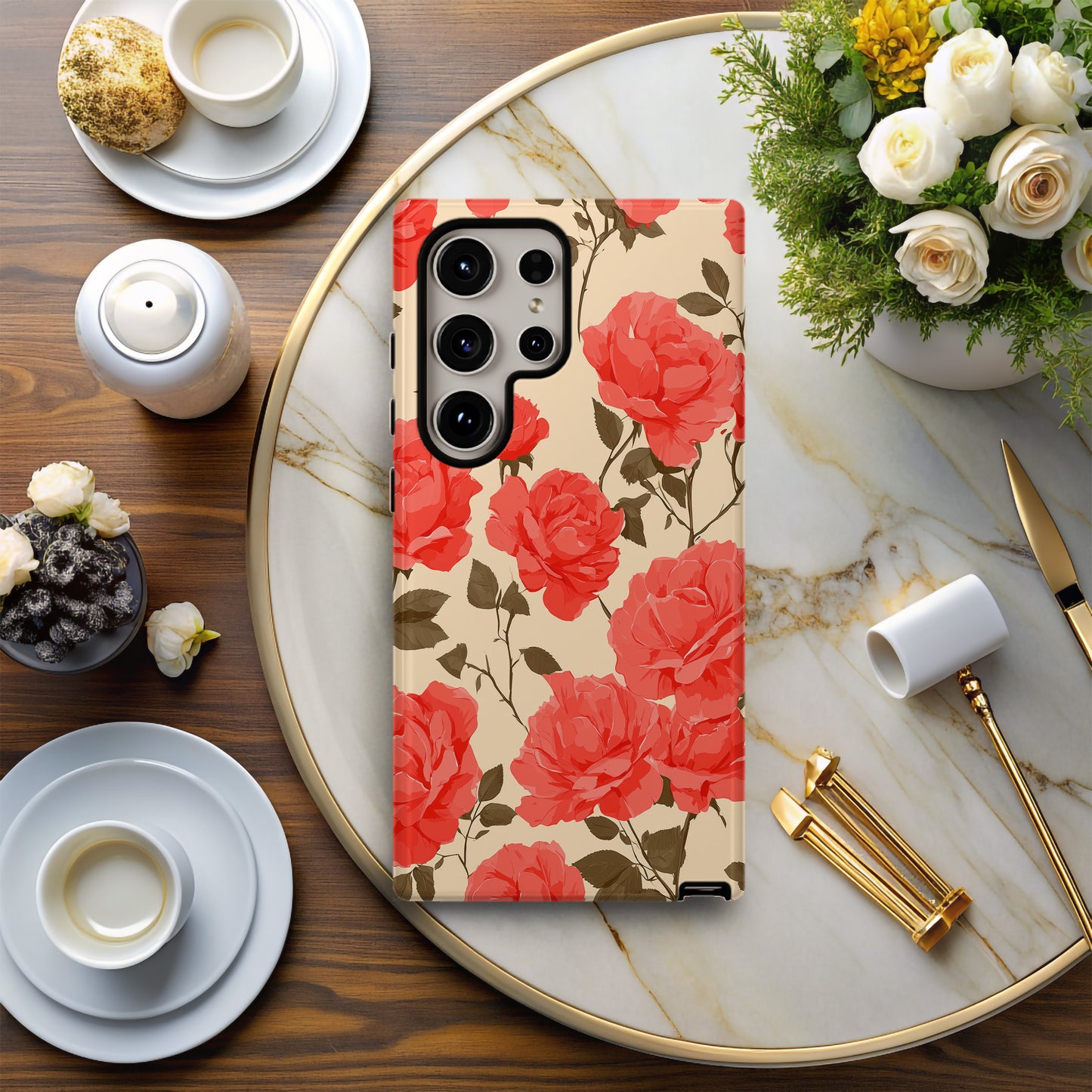 Vintage Rose Garden Phone Case – Elegant Red Floral Protective Case