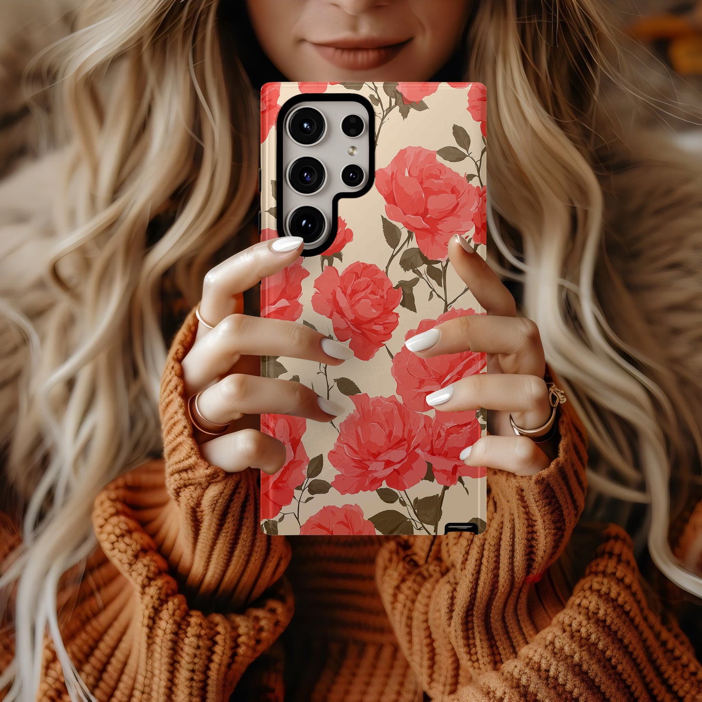 Vintage Rose Garden Phone Case – Elegant Red Floral Protective Case
